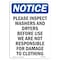 Signmission OSHA Notice, 5" Height, Please Inspect Washers And Dryers Sign, 5" X 3.5", Portrait OS-NS-D-35-V-17466 - alternate 1